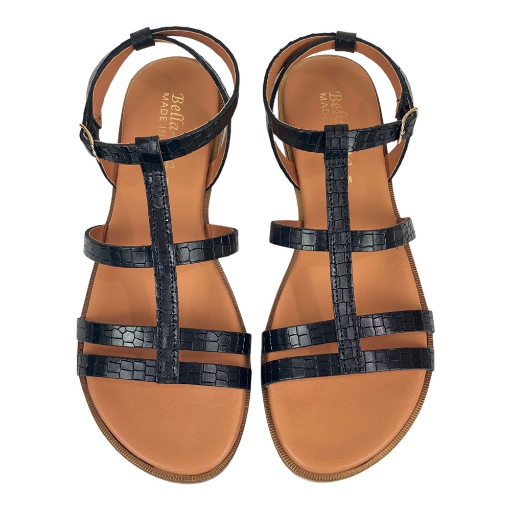 Bella Vita Leather Sandals Slingback Ankle Strap Ira-Italy Black Croc